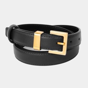 NEVER WORN Square Buckle Faix Leather Belt in Black